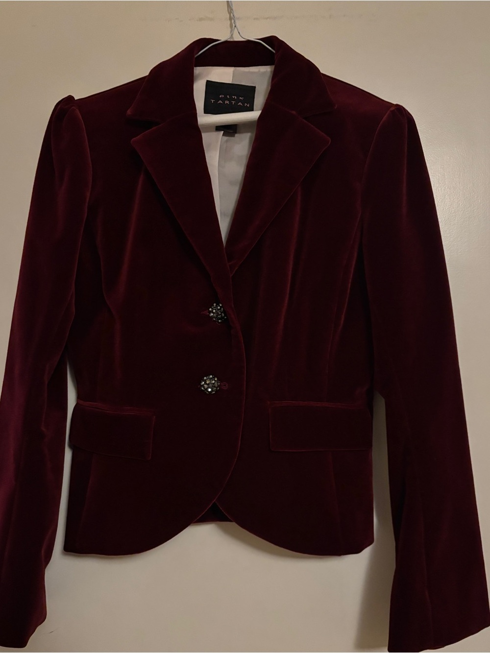 Pink Tartan Burgundy Velvet Blazer